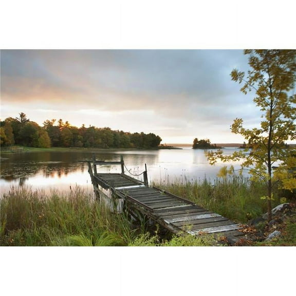 A Dock On A Lake At Sunrise Near Wawa - Ontario Canada Poster Print - 19 x 12