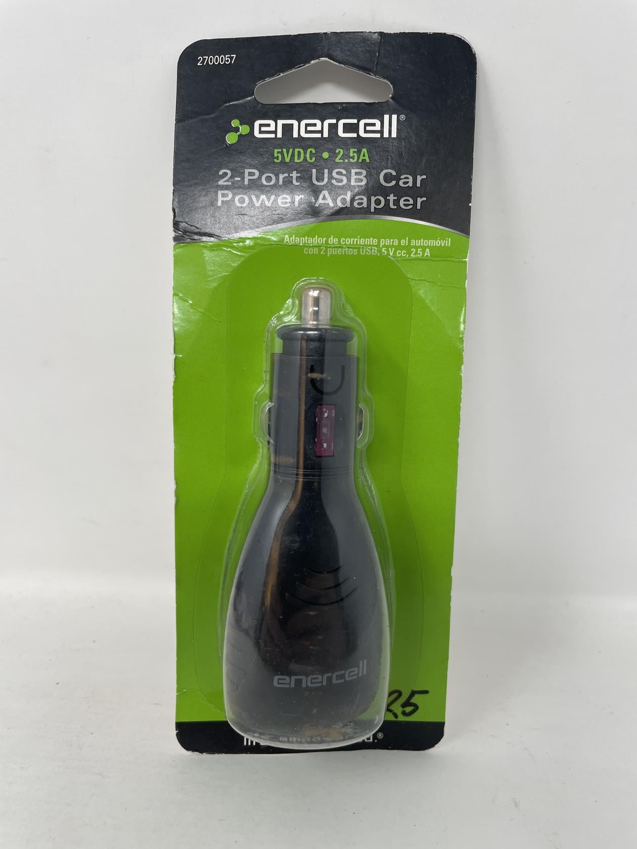 Enercell 2 Port USB Car Power Adapter 5VDC/2.5A Charge Devices On