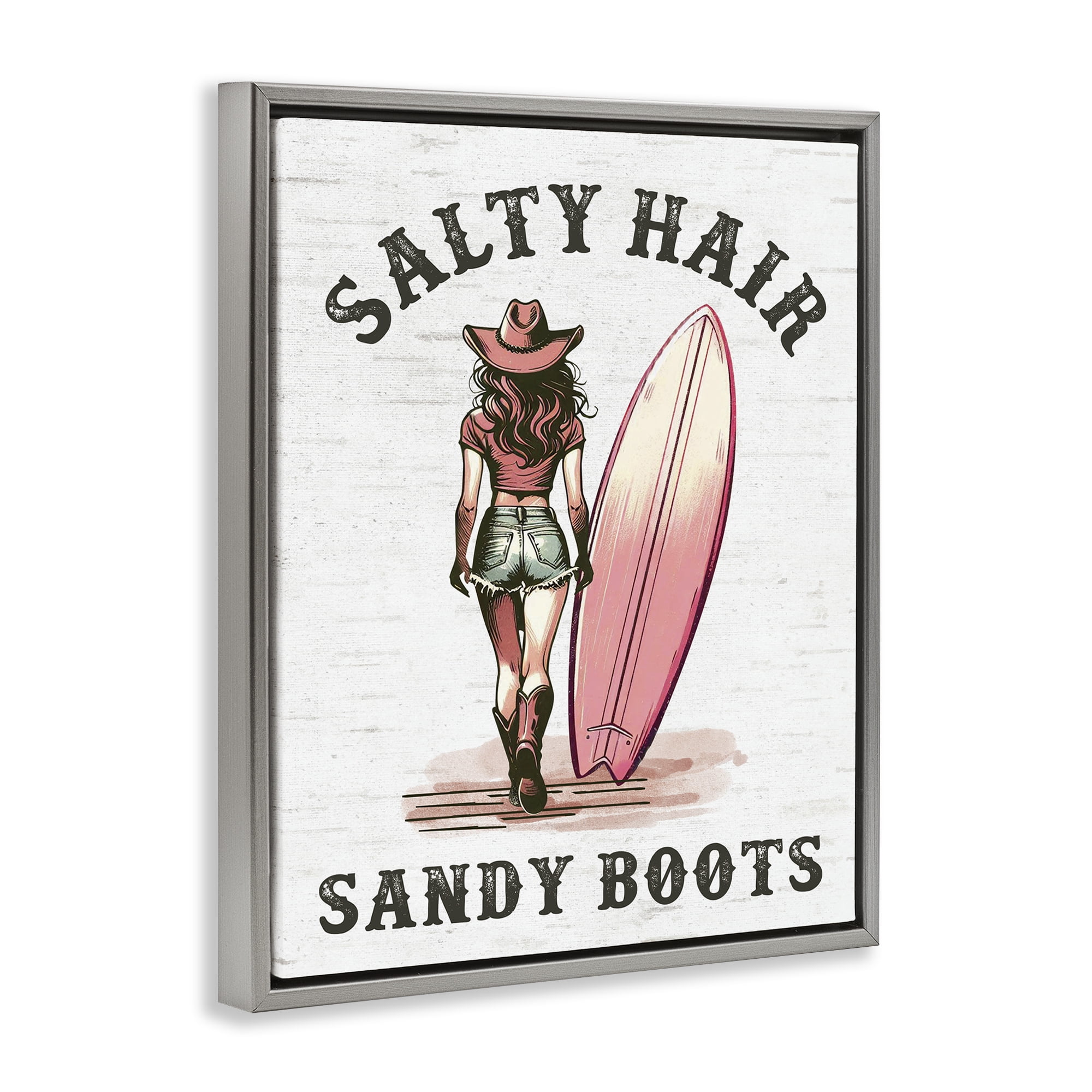 Stupell Industries Salty Hair & Sandy Boots People Painting Gray Floater Framed Canvas Art Print Wall Art, 25 x 31