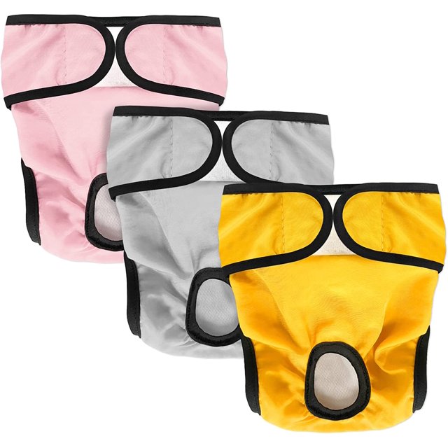 Pañales lavables para perros (paquete de 3), altamente absorbentes, Pañal para perros, Paquete de 3 pañales lavables para perros, Pañales reutilizables para perras (Gris Rosa Amarillo, XS)