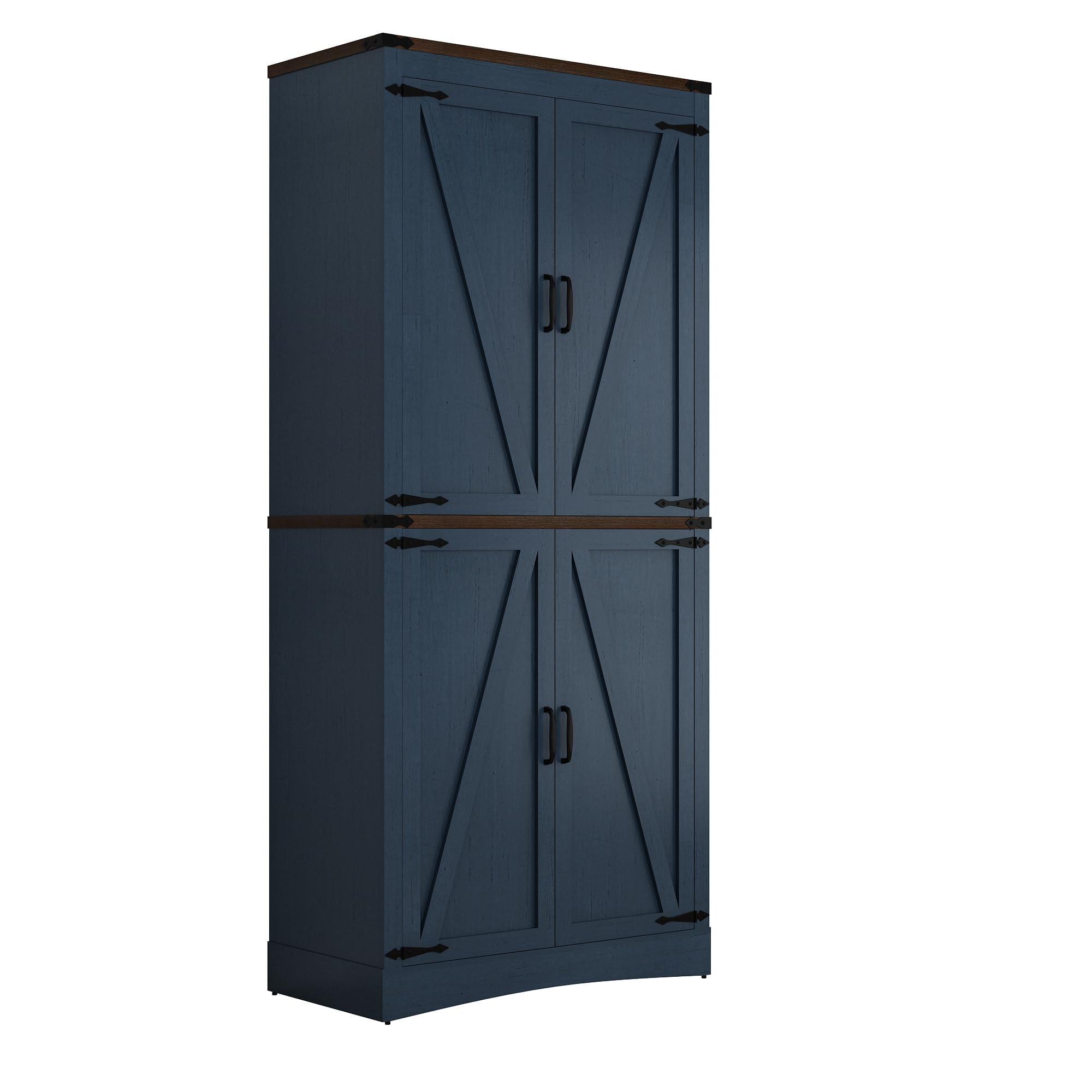 ChVans 71" Tall Farmhouse Kitchen Pantry with Adjustable Shelves, 5 Layers Pantry Storage Cabinet with Load-Bearing Steel Pipe & 4 Barn Doors for Kitchen, Dining Room, Living Room, (Blue-71")