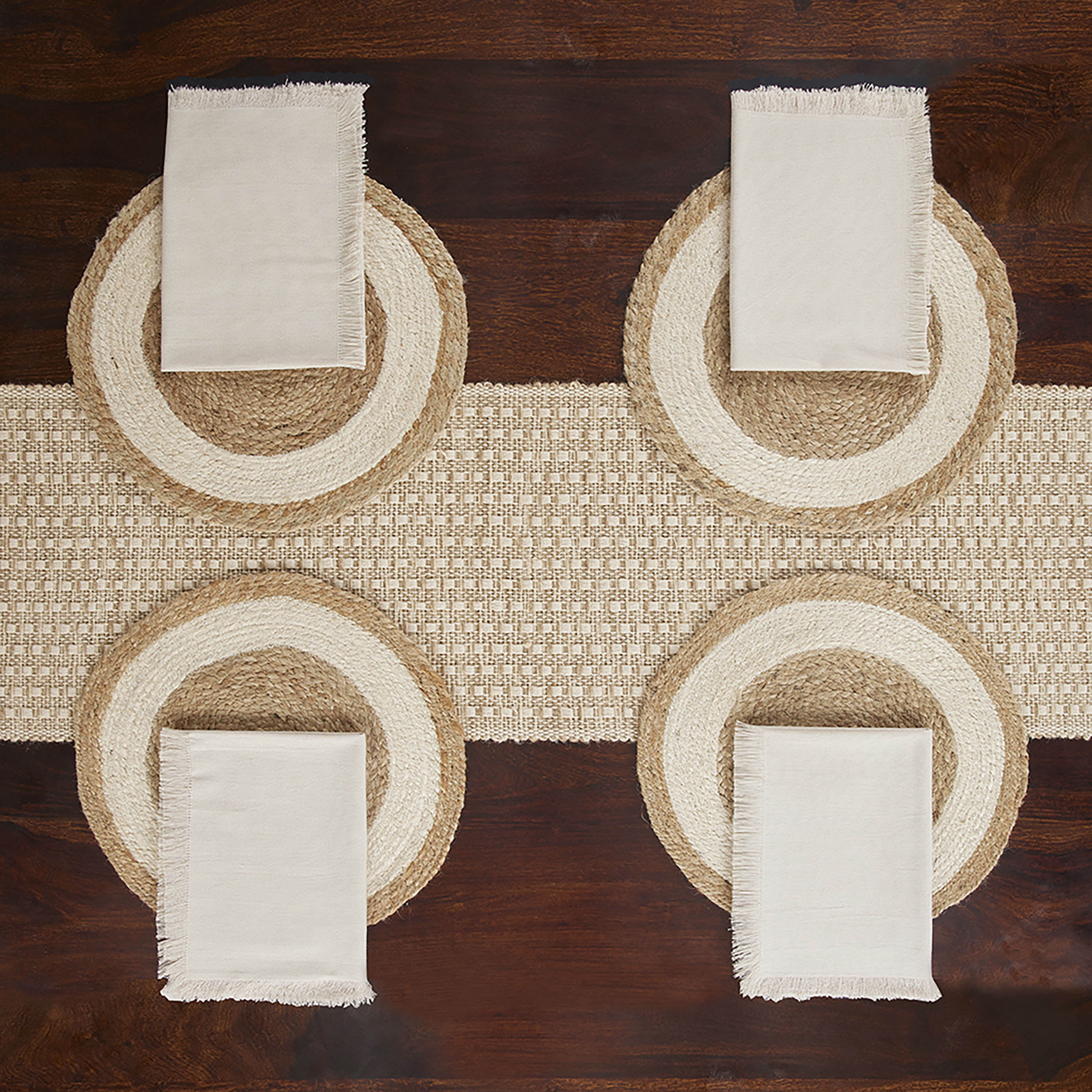Better Homes & Gardens Set of 4 Jute Placemats, 1 Table Runner and Set of Four White Napkins Bundle
