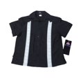 thumbnail image 3 of Boy's Panel Guayabera Style Shirt & Kids Beach Wedding Shirt, Black w/ Embroidered Pleat, 3 of 4