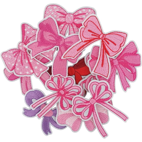 Leapwave 12pcs Girls Bow Iron-On/Sew-On Patches, Embroidered Applique for DIY Accessories