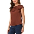 thumbnail image 4 of Allegra K Women's Cap Sleeve Silky Blouse Round Neck Pleated Casual Elegant Top, 4 of 6