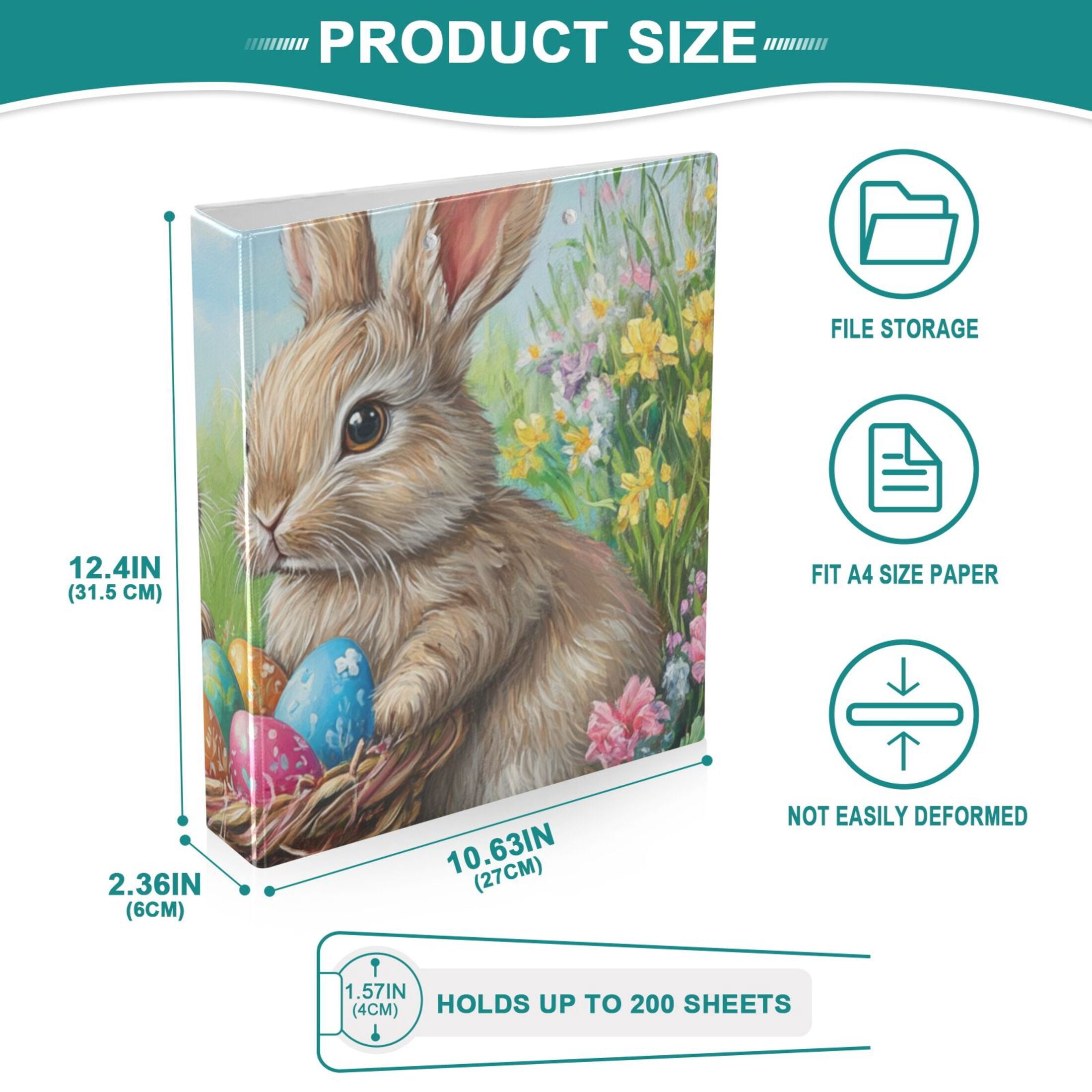 Easter Eggs and Rabbits 3 Ring Binders 1.5 inch Hardcover File Folders with Interior Pockets A4 Size Organizer for School Office Hospital Set of 2