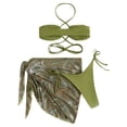 thumbnail image 2 of IDALL Bikini Sets Bathing Suit A Three Piece Bathing Suit Bikini With A Drawstring Skirt And Neck Swim Dress Micro Bikini Green L, 2 of 7