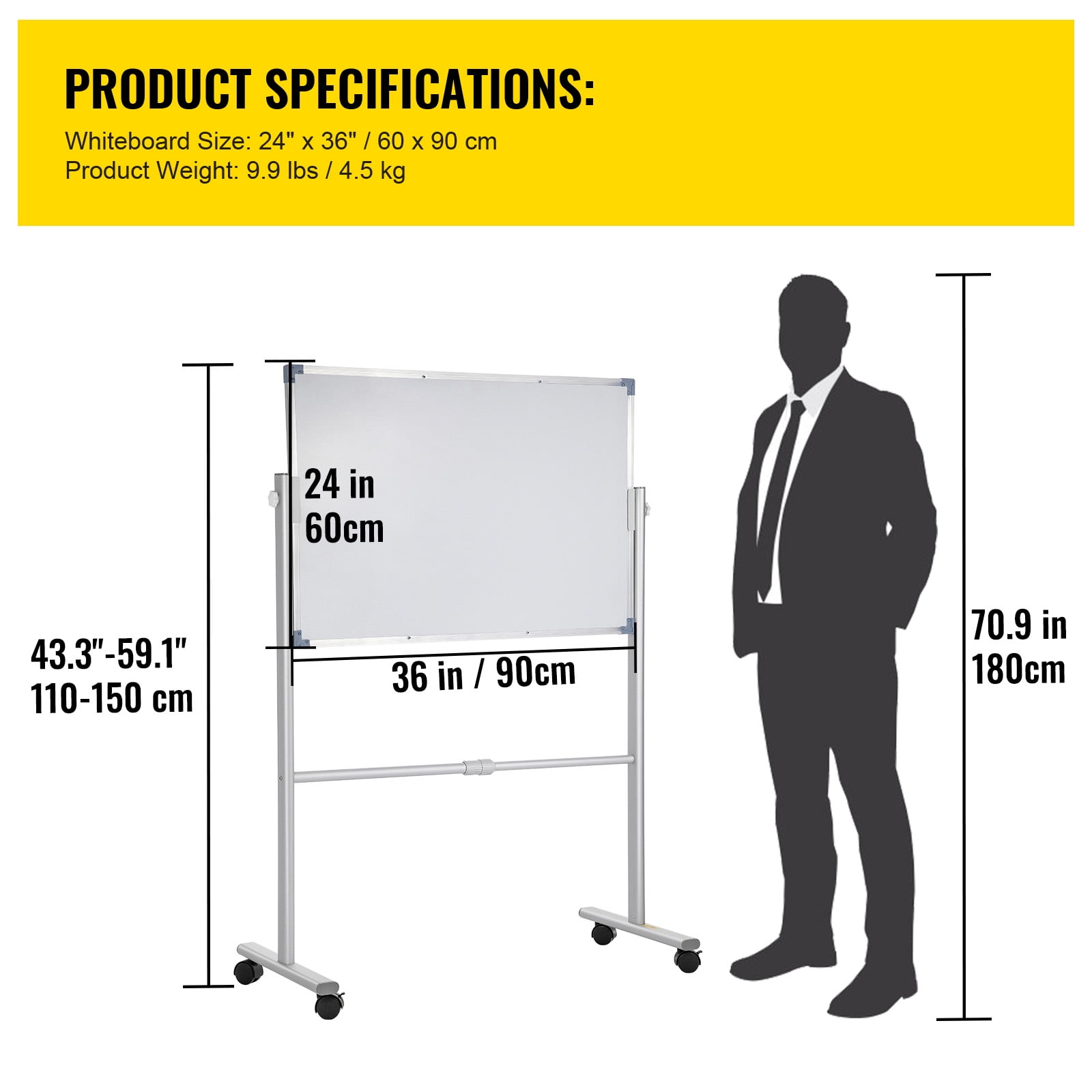 KFFKFF Magnetic Double Sided Whiteboard with Stand