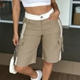 thumbnail image 6 of Bermuda Shorts for Women Cargo Shorts Knee Length Elastic Waist Long Shorts for Summer Casual with Pockets Khaki 2XL, 6 of 6