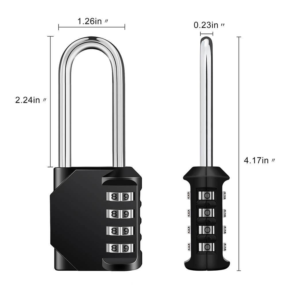 Fence Hasp Cabinet 4 Digit Combination Lock 57mm Long Shackle and Waterproof Resettable Outdoor Padlock for Gym Locker Toolbox Gate