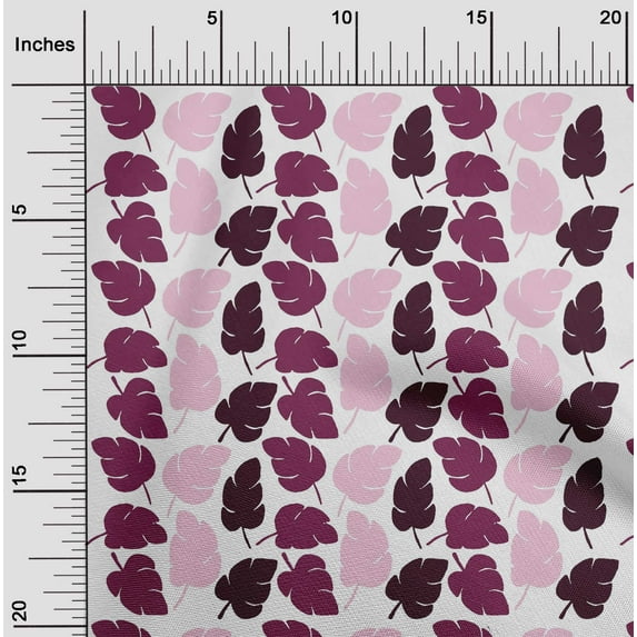 oneOone Viscose Chiffon Burgundy Fabric Leaves Block Sewing Material Print Fabric By The Yard 42 Inch Wide