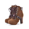 thumbnail image 2 of hopeusnice Women's Buckle Lace Up Ankle Boots Chunky Heel Suede Booties High Heel Dress Shoes Fall Winter Warm Comfortable Fashion Boots Brown 41, 2 of 5
