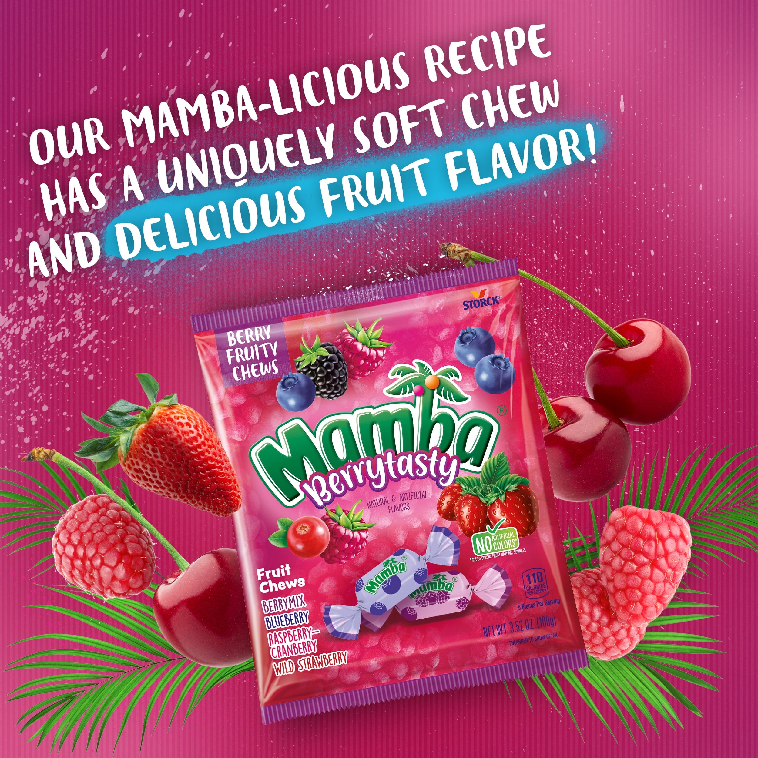 Mamba Berrytasty Fruit Chews Chewy Candy, 3.52 oz Regular Bag - (6 Pack)
