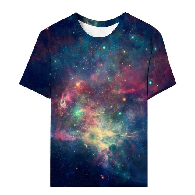 T-shirts pour Femmes Mode Décontractée Col Rond Étoile Scintillant Imprimé Manches Courtes T-Shirts pour Femmes Bleu Clair TTG