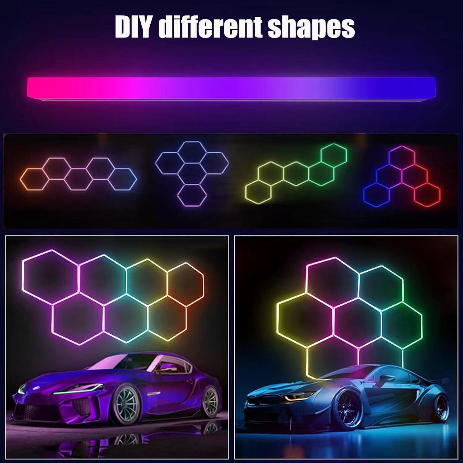 RGB Hexagon Garage Lights, LED Hexagon Lights for Gaming Room, Smart App & Remote Control, DIY Honeycomb Ceiling Light for Studio Gym Basement Decor