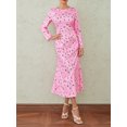 thumbnail image 5 of Biekopu Women Midi Dress, Elegant Long Sleeve Crew Neck Flower Print Casual Dress Fall Dress, 5 of 9