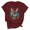 thumbnail image 4 of UPPADA Femmes Joyeuses Easter T-Shirt Bunny Rabbit T-Shirt Graphique à Manches Courtes T-Shirts Imprimés de Lettres Amusantes à Manches Courtes Tunique à Col Rond Hauts Vin,P, 4 of 5