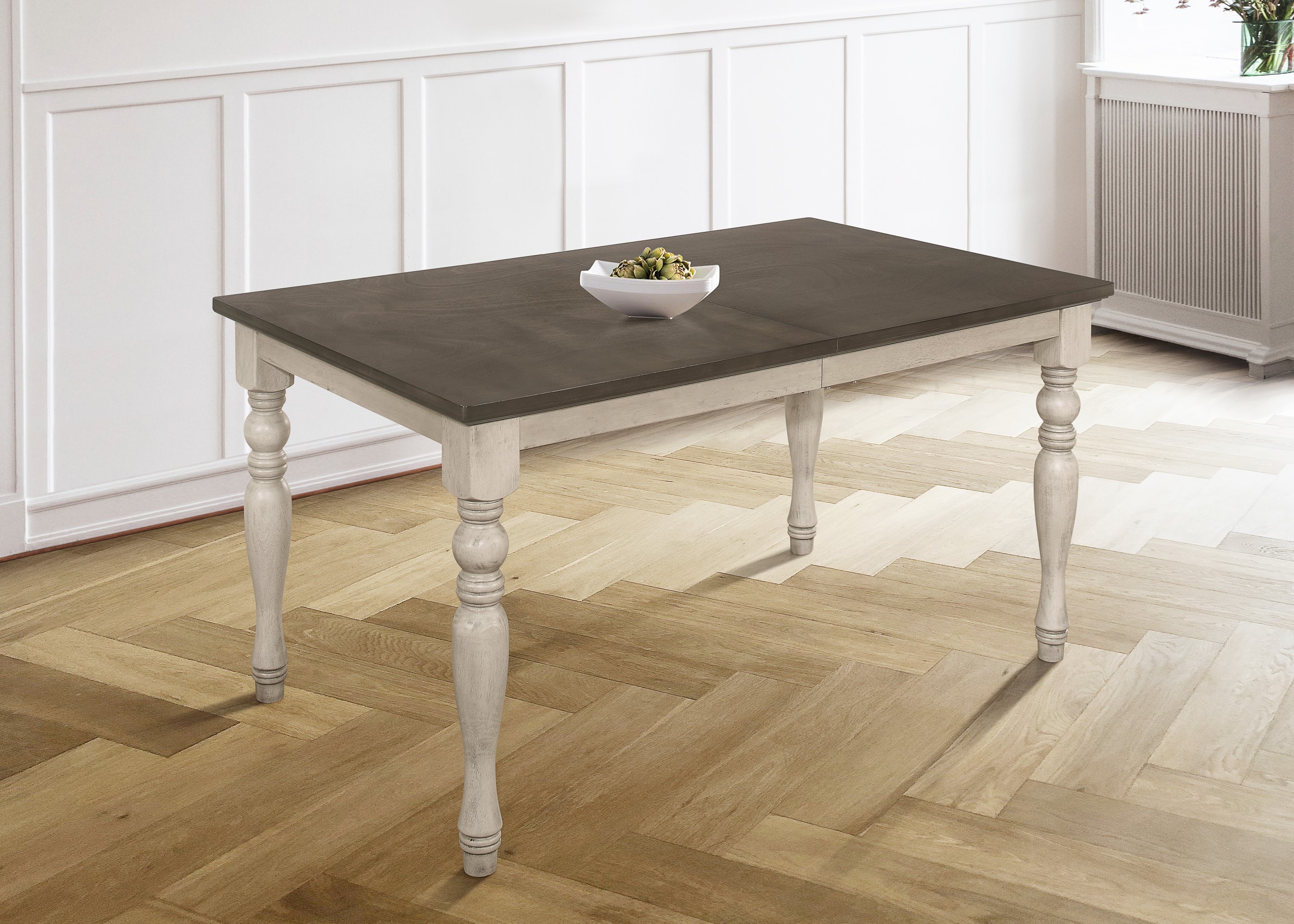 Home Design Savannah Rectangular Dining Table with Middle Divided Top, Turned Legs, Two-Tone Wood Finish, Modern Style, Durable Construction, Easy Assembly