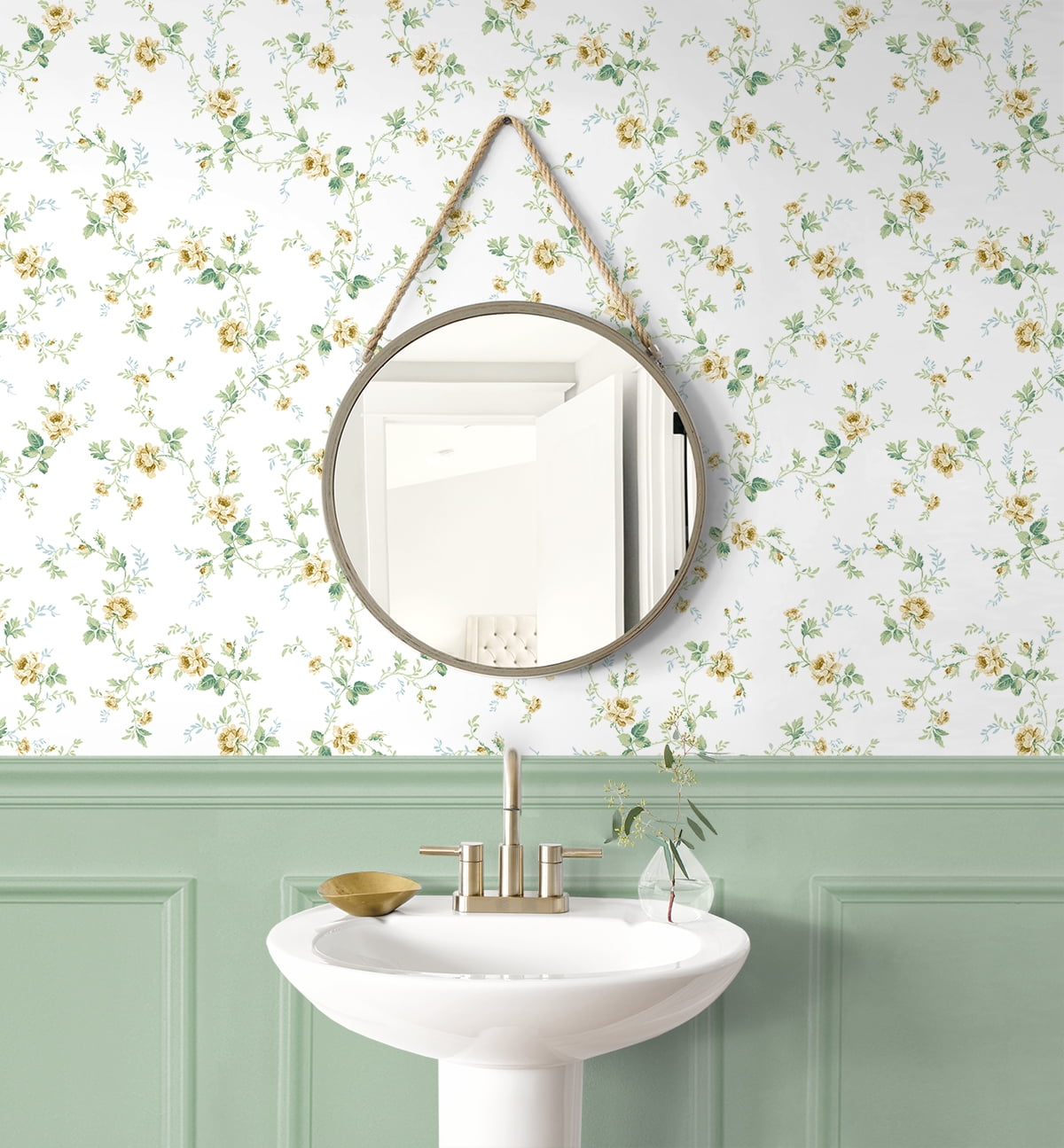 NextWall Wheatfield & Sage Blossom Floral Trail Peel and Stick Wallpaper