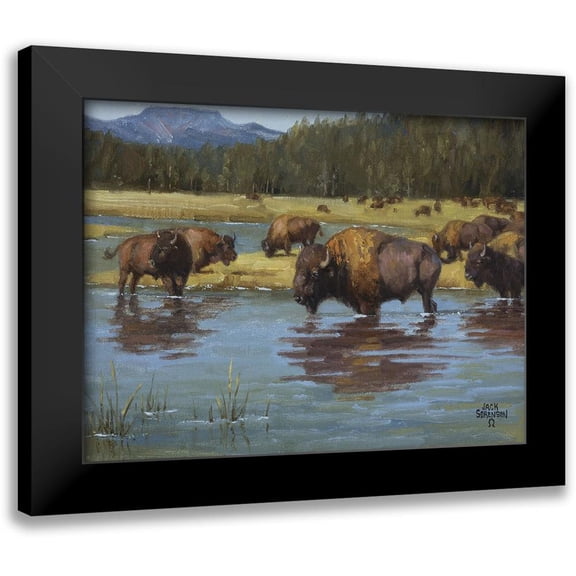 Sorenson, Jack 14x12 Black Modern Framed Museum Art Print Titled - Buffalo Crossing