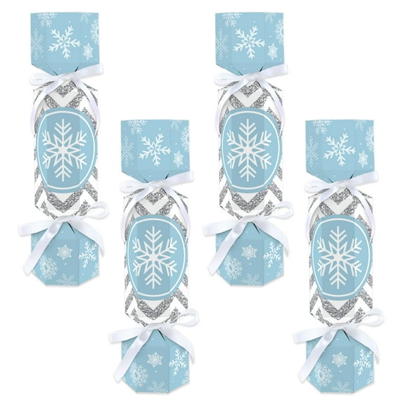 Big Dot of Happiness Winter Wonderland - No Snap Snowflake Holiday Party and Winter Wedding Party Table Favors - DIY Cracker Boxes - Set of 12