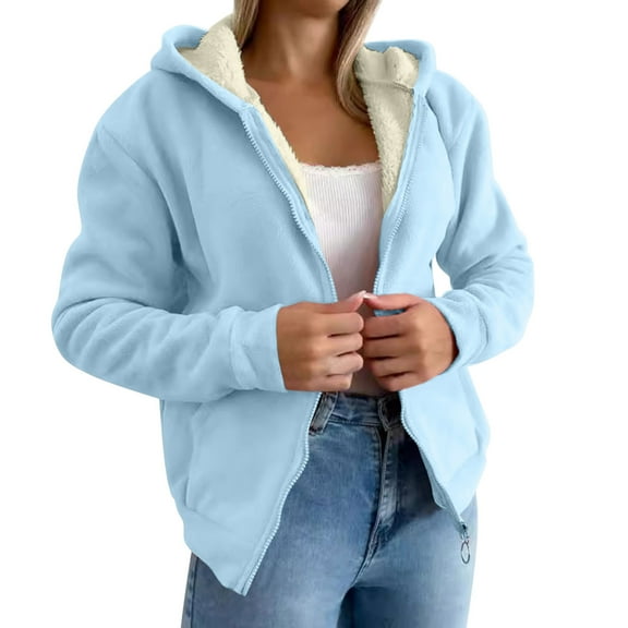 Women's Casual Full Zip Up Sherpa Lined Hoodie Sweatshirt Jacket Coat