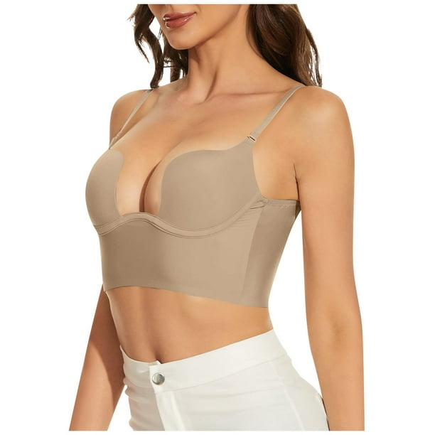 Umitay Womens Low Back Bra Wire Lifting Deep U Shaped Backless Bra With