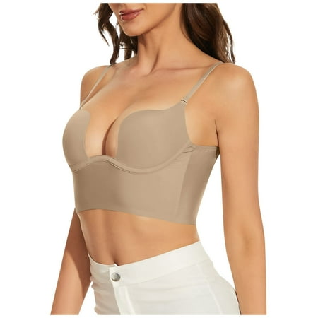 

Strungten Womens Low Back Bra Wire Lifting Deep U Shaped Backless Bra With Convertible Clear Straps