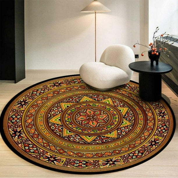 Overfox Vintage Mandala Round Rugs Throw Rug For Living Room Bedroom Fl Area Carpet Mat Indoor Outdoor Use Non Slip Easy To Clean Com Bedroom Fl Area Rug Carpet Mat, Indoor Outdoor Round Carpets