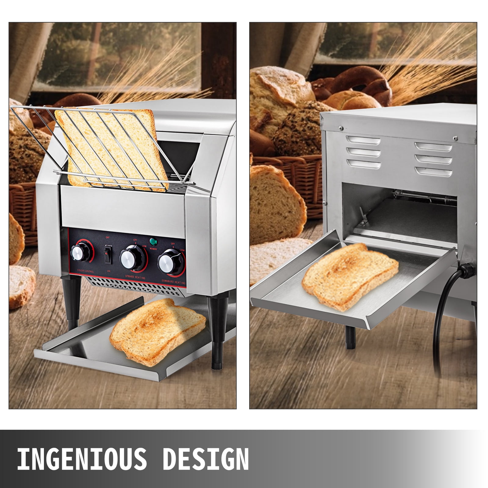 VEVOR 1770W Commercial Conveyor Toaster,300PCS/Hour 110V Heavy Duty Stainless Steel Toaster for Restaurant Breakfast, Sliver