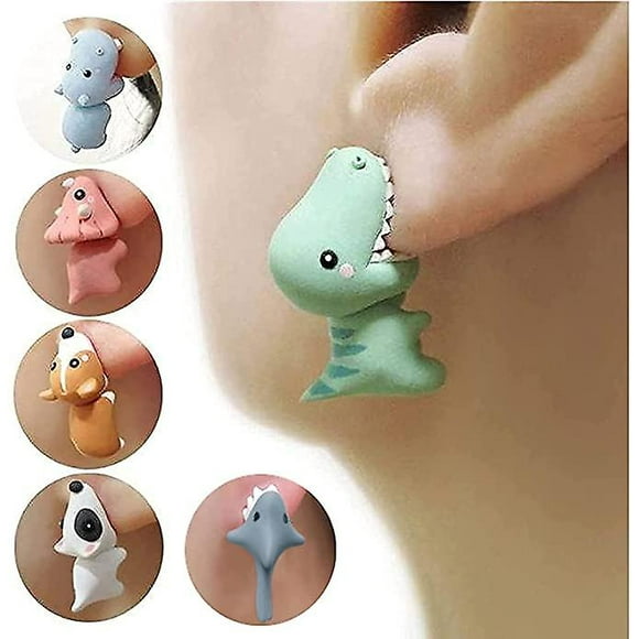 Cute Animal Bite Ear Earring - Dinosaur Shark Hippo Corgi Studs Earrings