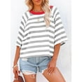 thumbnail image 3 of Tops for Women Striped Fashion T Shirts for Women Color Block Crewneck Design Loose Basic Tee, 3 of 6