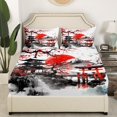 thumbnail image 3 of Erosebridal Red Sun Sheet Set Queen, Flower Tree Bedding Sets Queen Size, Mount Fuji Room Decor 4-Piece, 3 of 7