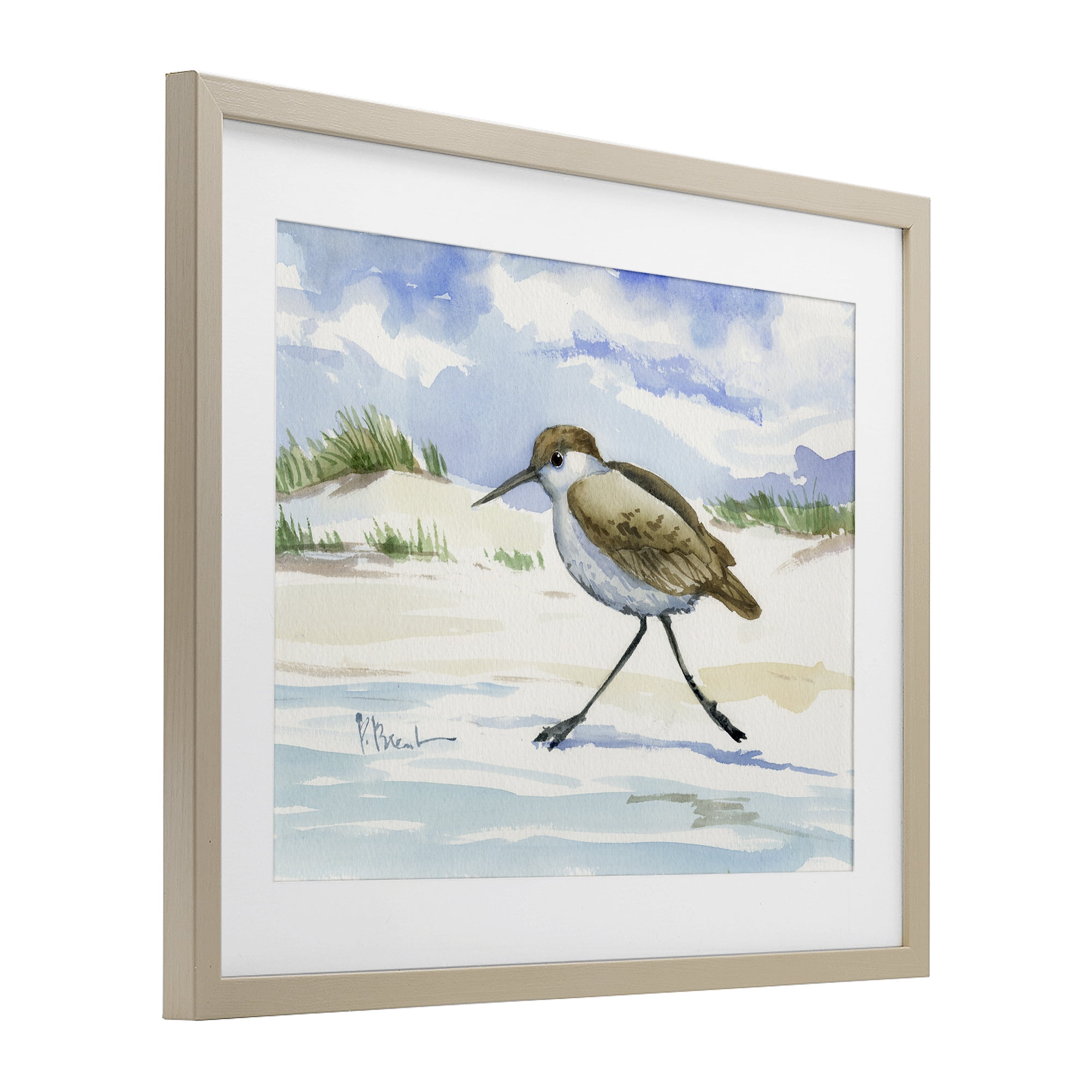 Stupell Industries Inlet Beach Sandpiper Running Birch Framed Print Under Glass, design by Paul Brent