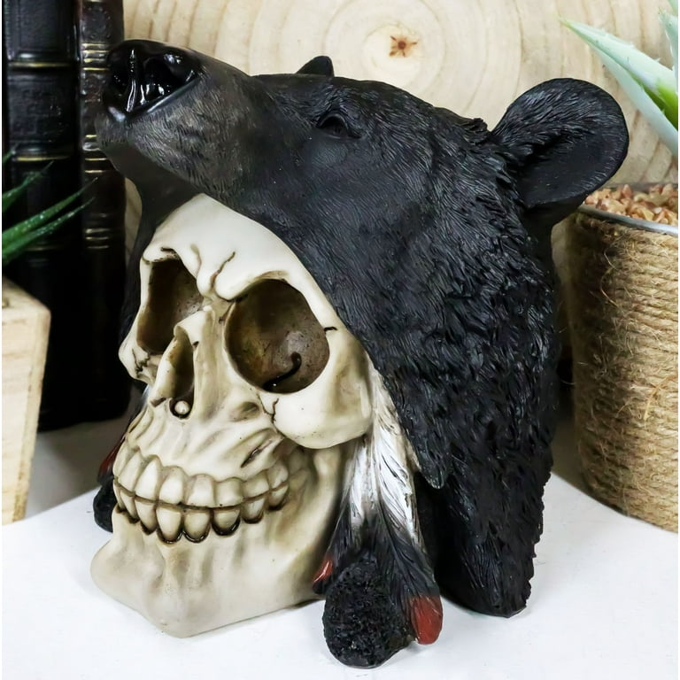 Ebros Warrior Big Bear Headdress Skull Statue Gothic Figurine 5.5