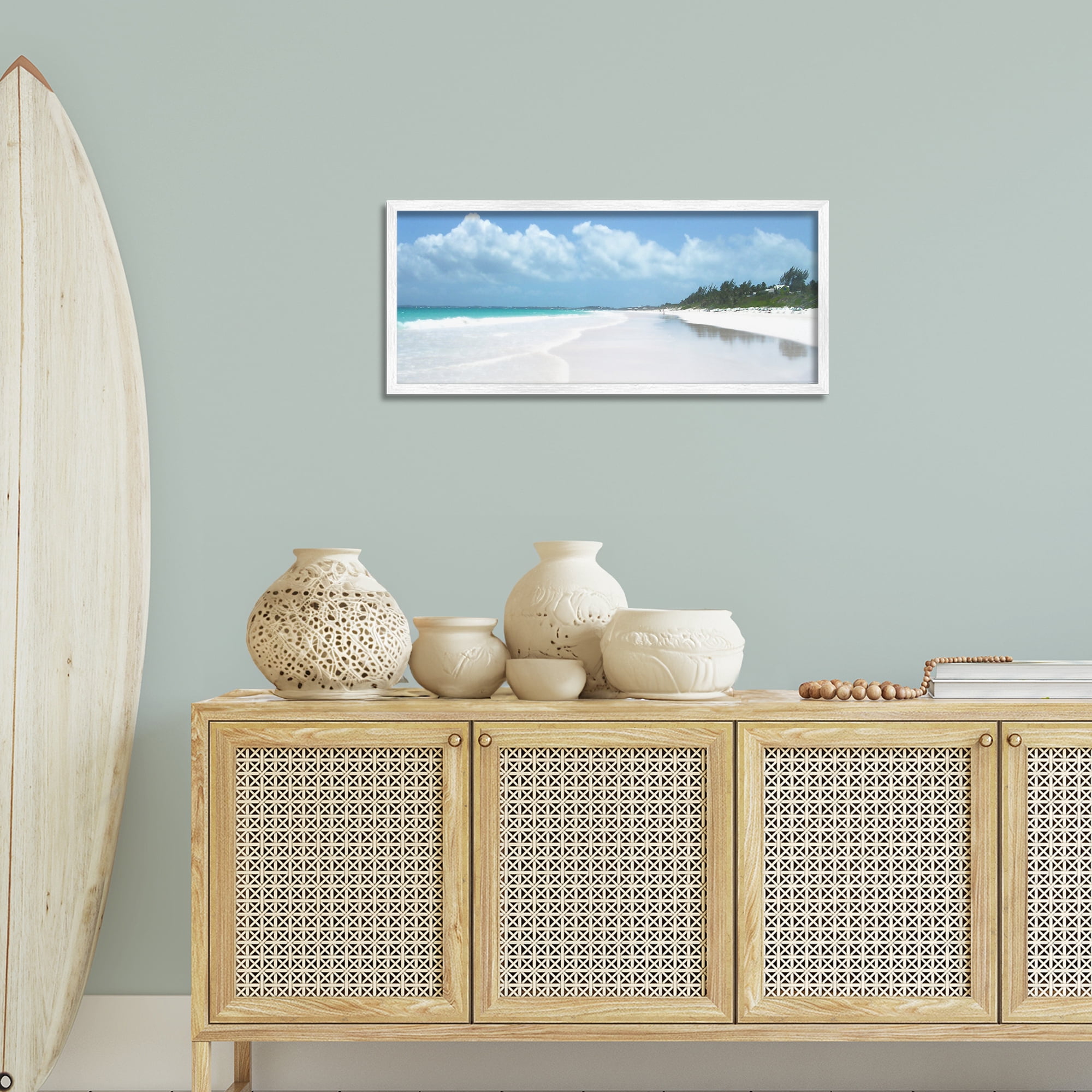 Stupell Industries Pink Sands Shore Landscape Photography White Framed Art Print Wall Art, 30 x 13
