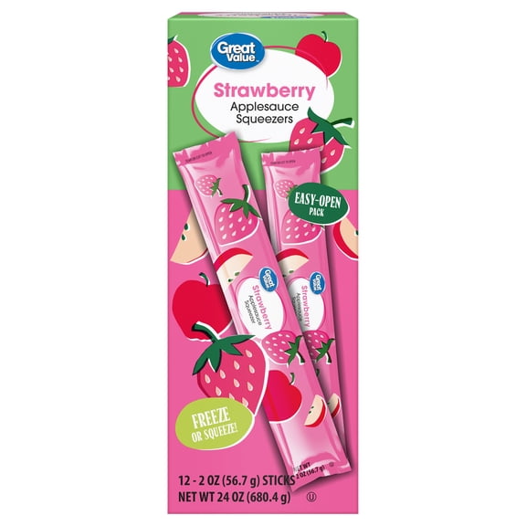 Great Value Strawberry Applesauce Squeezers, Box of 12 - 2 oz Sticks