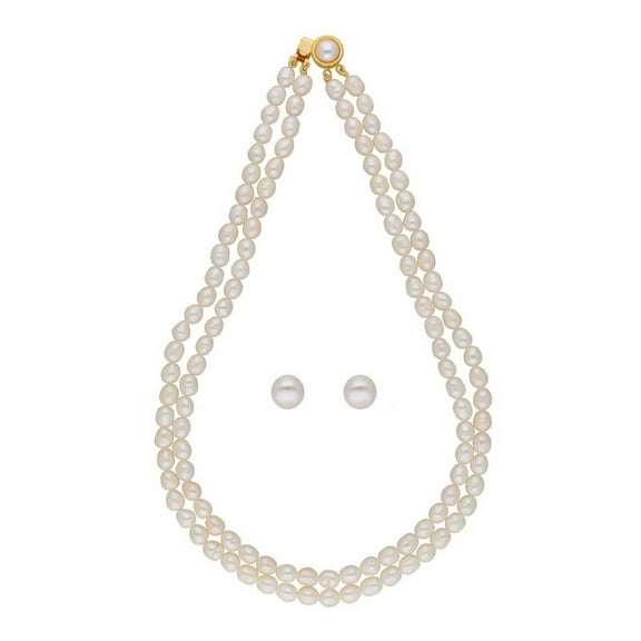 4mm Dual Layered Freshwater Real Pearl Necklace Set Includes Stud Earrings