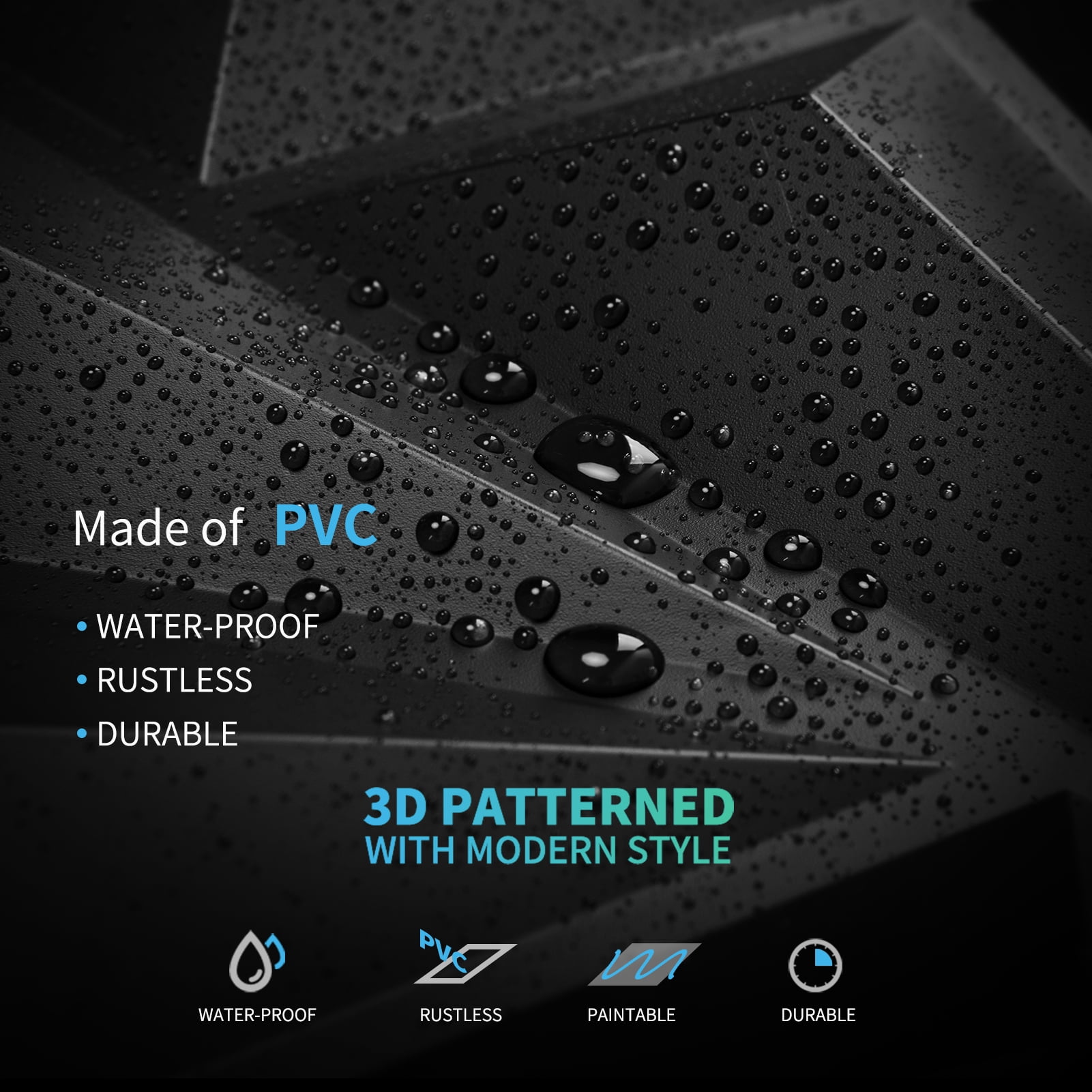 20PCS 11.8'' x 11.8'' 3D Wall Panels for Interior Wall Decor,Black Diamond Textured Accent PVC Wall Paneling for Gaming,Living Room,TV Wall Background,19.3sq.ft.