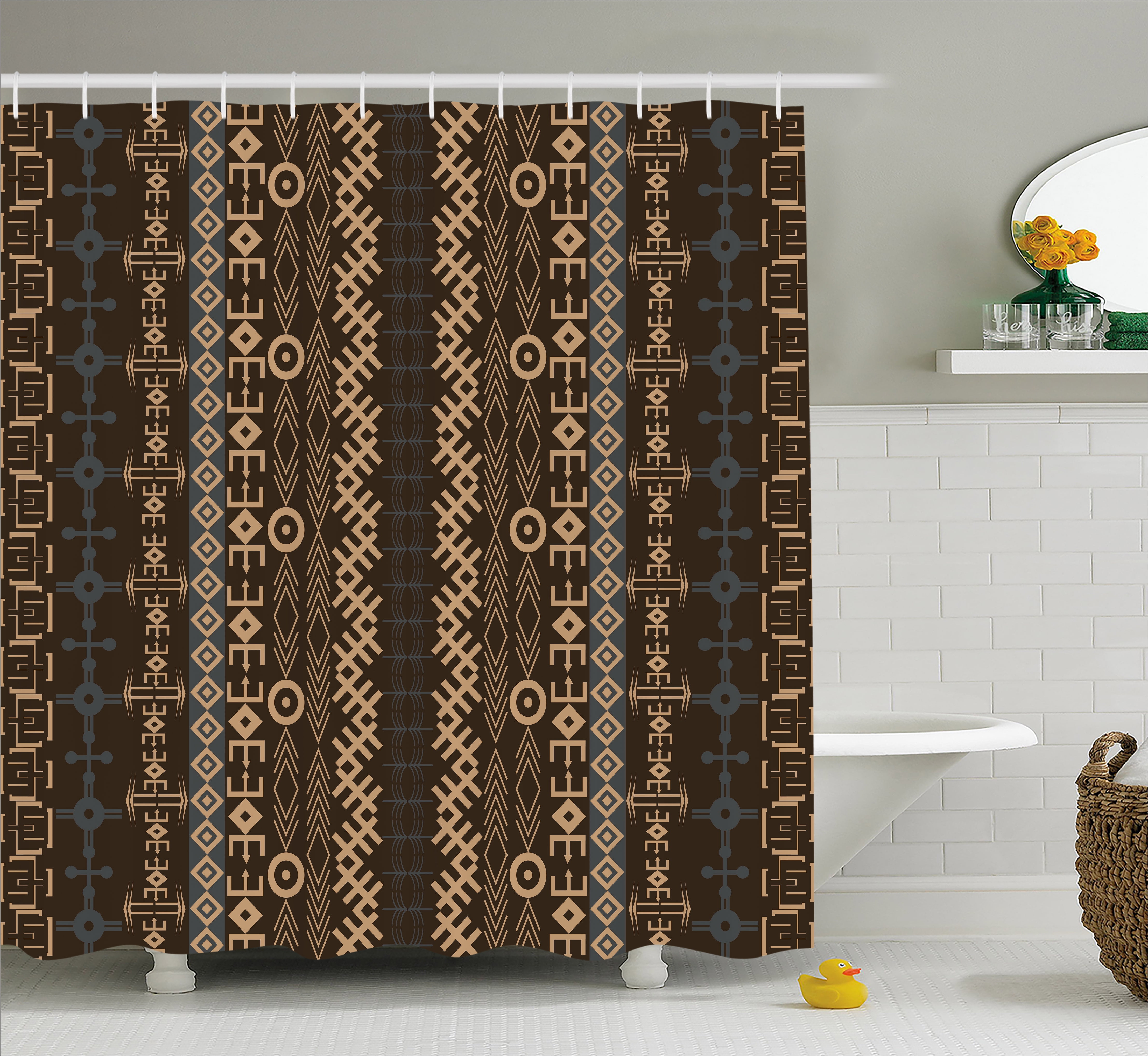 African Shower Curtain, Traditional Ethnic Pattern Geometric Shapes