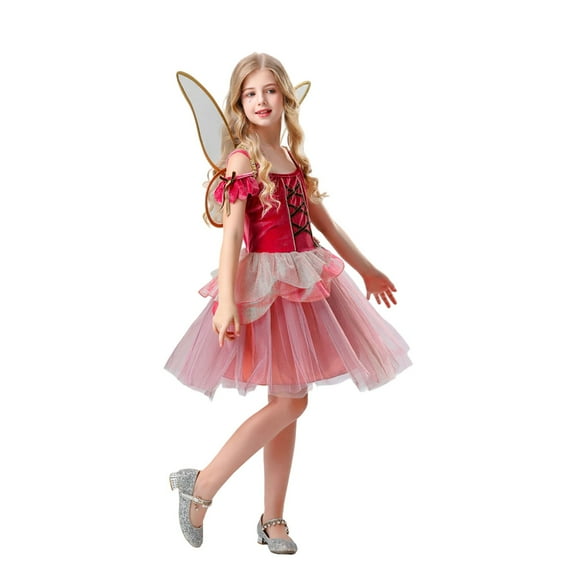 FEIFLY Kids Fairy For Halloween Party Elegant Dress With And Skirt For Girls Solid Color Festival Clothing