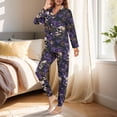 thumbnail image 3 of DISNIMO Womens Pajamas Sets Button Down 2 Piece Pjs Set Skull Flower Printed Soft V Neck Sleepwear with Long Pants Long Sleeve Loungewear Nightwear, 3 of 7