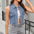 thumbnail image 4 of Fanxing Womens Denim Crop Vests Trendy Lapel Button Down Jeans Jacket Sleeveless Casual Classic Streetwear Outwear Blue XL, 4 of 8