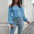 thumbnail image 3 of Camisa de manga abullonada, Tops largos con hombros descubiertos para mujer, Tops con mangas abullonadas y hombros descubiertos, diseño aerodinámico, 3 of 6
