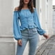 thumbnail image 4 of Blusa Con Cordones Camisa De Color Puro Camisa Con Mangas Abullonadas Mujeres Fuera Del Hombro Tops De Manga Larga Con Hombros Descubiertos Color Puro Frente Con Cordones En La ANGGREK  Otros, 4 of 6
