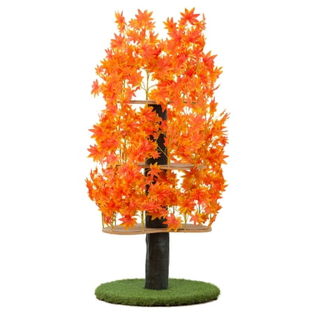 UPC: 0854878008084 | On2Pets Cat Tree with Leaves Cat House & Cat Activity Tree Multi-Level Cat Condo for Indoor Cats Round Base