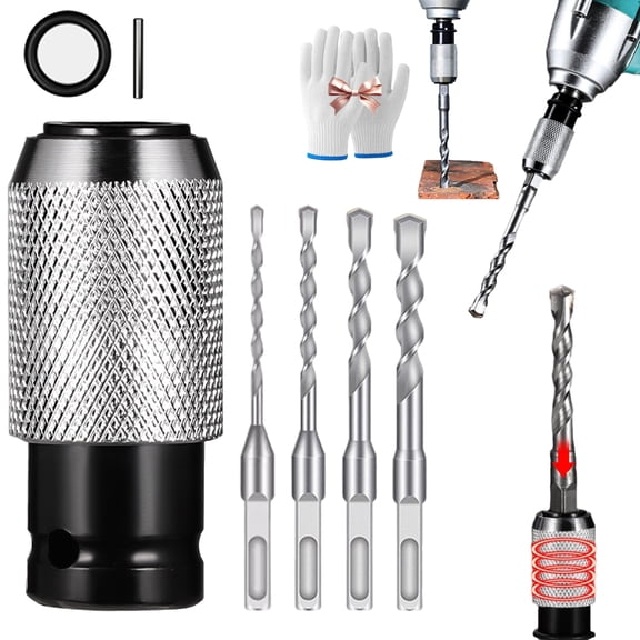 Rotary Hammer Adapter with Impact Drill Bits Set, Electric Hammer to Drill Converter, Quick Release Hammer Socket Adapter, Perfect Precision, Reliable Grip and Built to Last (1Set)