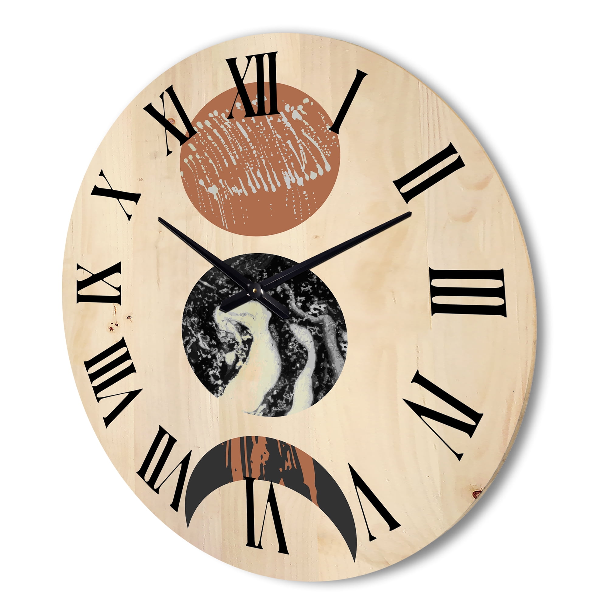 Designart 'Retro Shapes Abstract Moons and Suns' Modern Wood Wall Clock