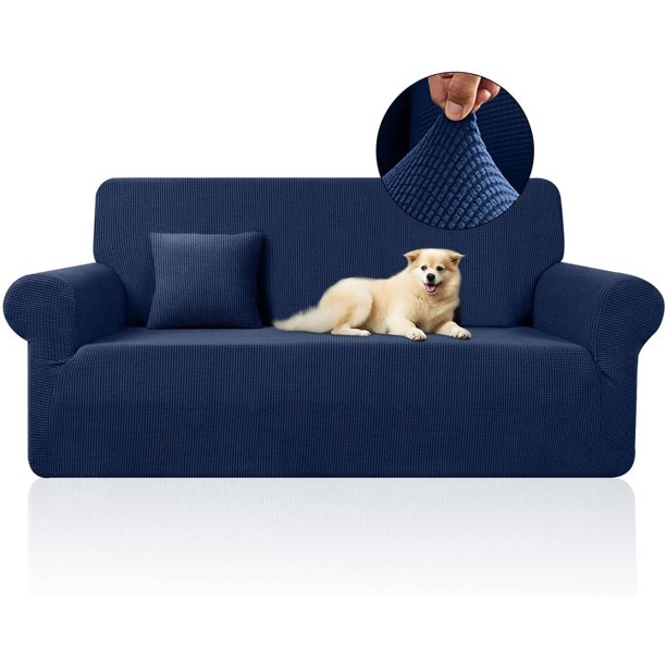 Funda para Sillones, Funda de Sofá 3 Plazas, Cubre Sillones Sala Ajustables con Brazos, Protector Sillón y 1 Funda de Cojín de Tela, Sofa Cover 360° Cobertura, Supersuave y Elástica, Azul