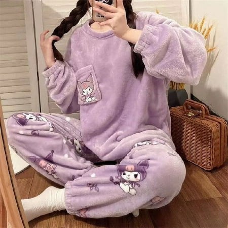 

Sanrio Kawaii Kuromi Mymelody Pajamas Pochacco Cinnamoroll Hello Kitty Flannel Household Clothes Cute Thicken Gift For Girl